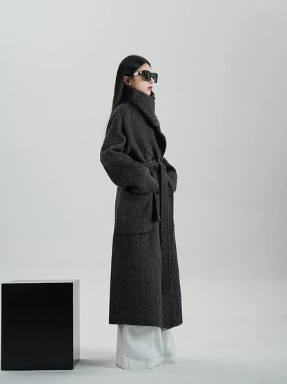High-Neck Long Wool Coat