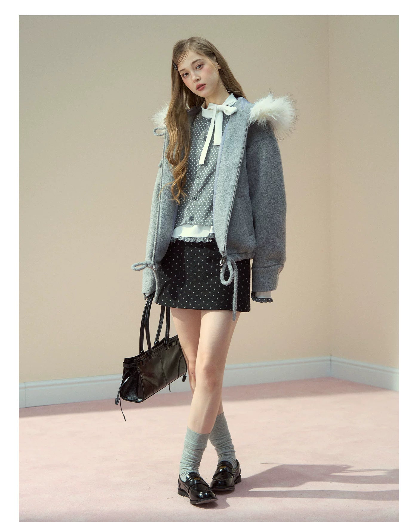Polka Dot Layered Knit Blouse