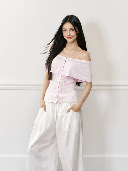 Color-block Off-shoulder Poncho-style Knit T-shirt - CHINASQUAD