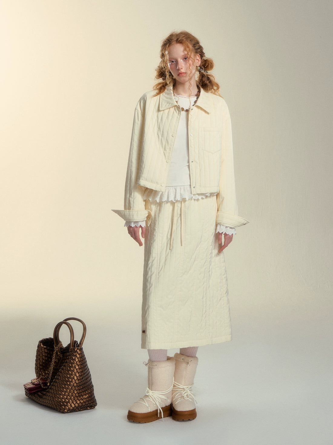 Puff Quilted Cotton Shirt Jacket &amp; Skirt Set