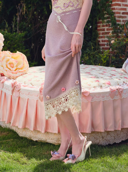 Vintage Crochet-Detail Purple Knit Slip Dress