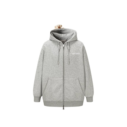 Faux-Diamond Embellished Relaxed Hoodie Jacket