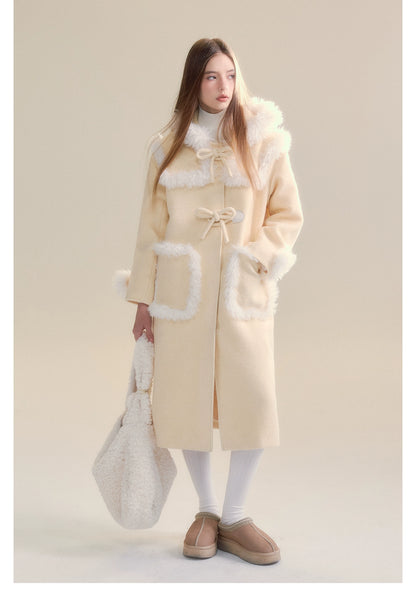 Cream Yellow Long Woolen Coat - CHINASQUAD