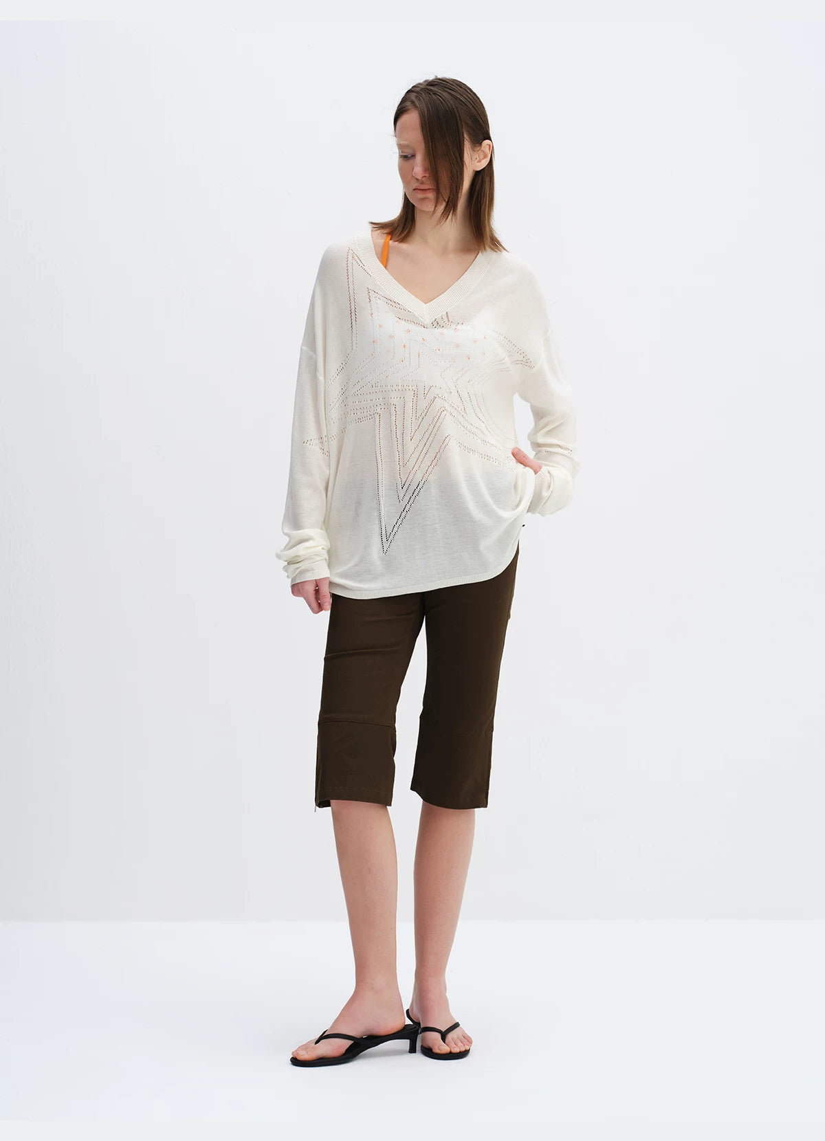 Cotton Hollow Star V-Neck Knit Cardigan