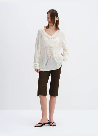 Cotton Hollow Star V-Neck Knit Cardigan