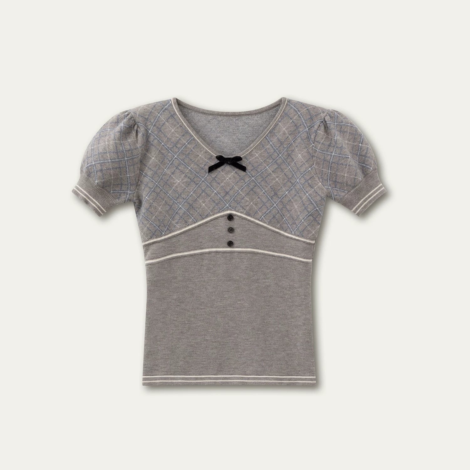 Vintage Preppy Plaid Knit Short Sleeve Tee