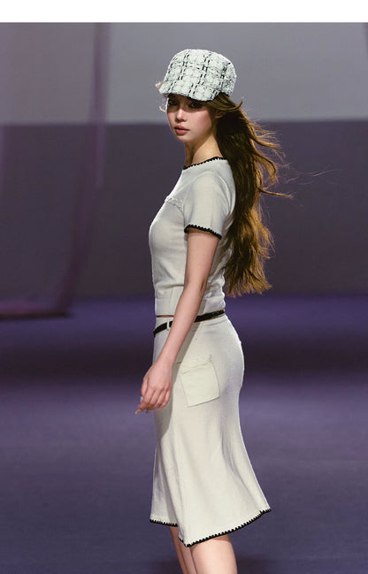 Soft Wool Blend Fitted Tee &amp; A-Line Skirt Set