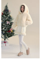 Cream Rabbit Shearling Coat & Skirt Set - CHINASQUAD