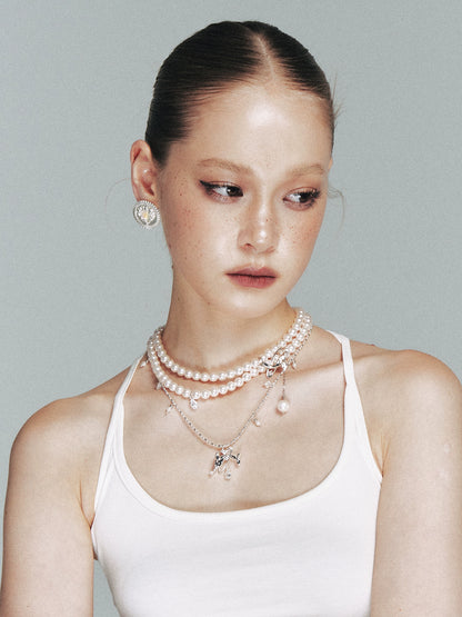 Silver Interwoven Pearl Whale Choker Necklace