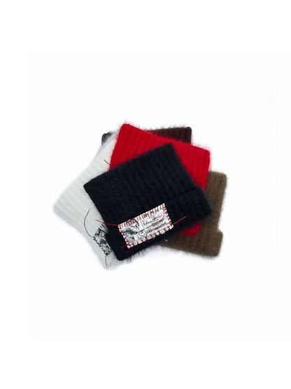 Hand-Stitched Cat-Ear Angora Knit Beanie