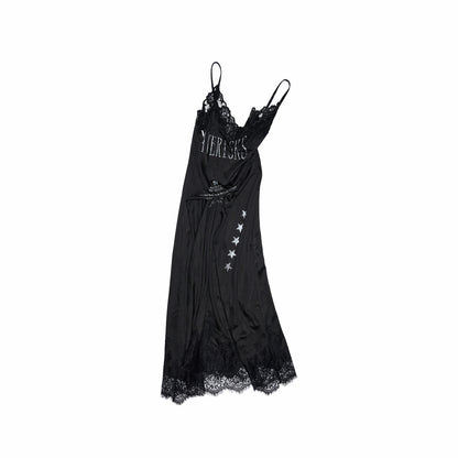 Letter-printed Spliced Lace Camisole Dress