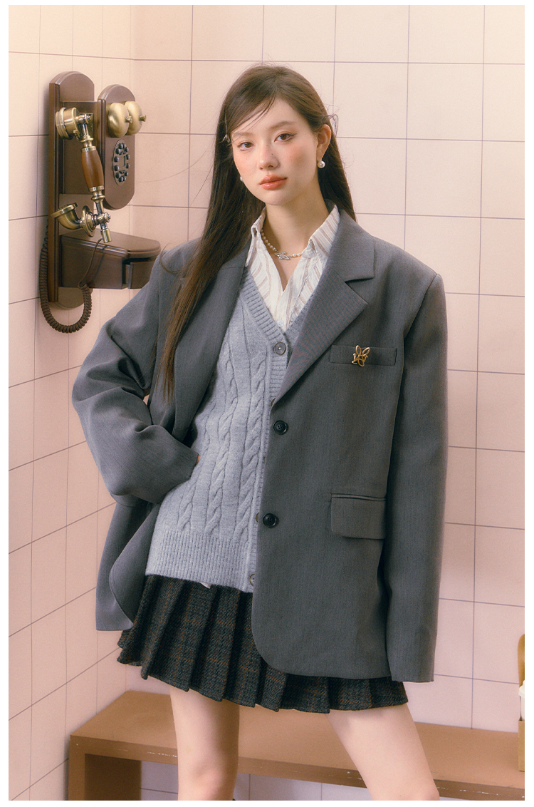 Gray Oversized Blazer - CHINASQUAD