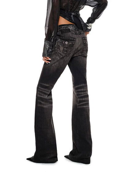 Black Distressed Washed Flared &amp; Bell-Bottom Pants