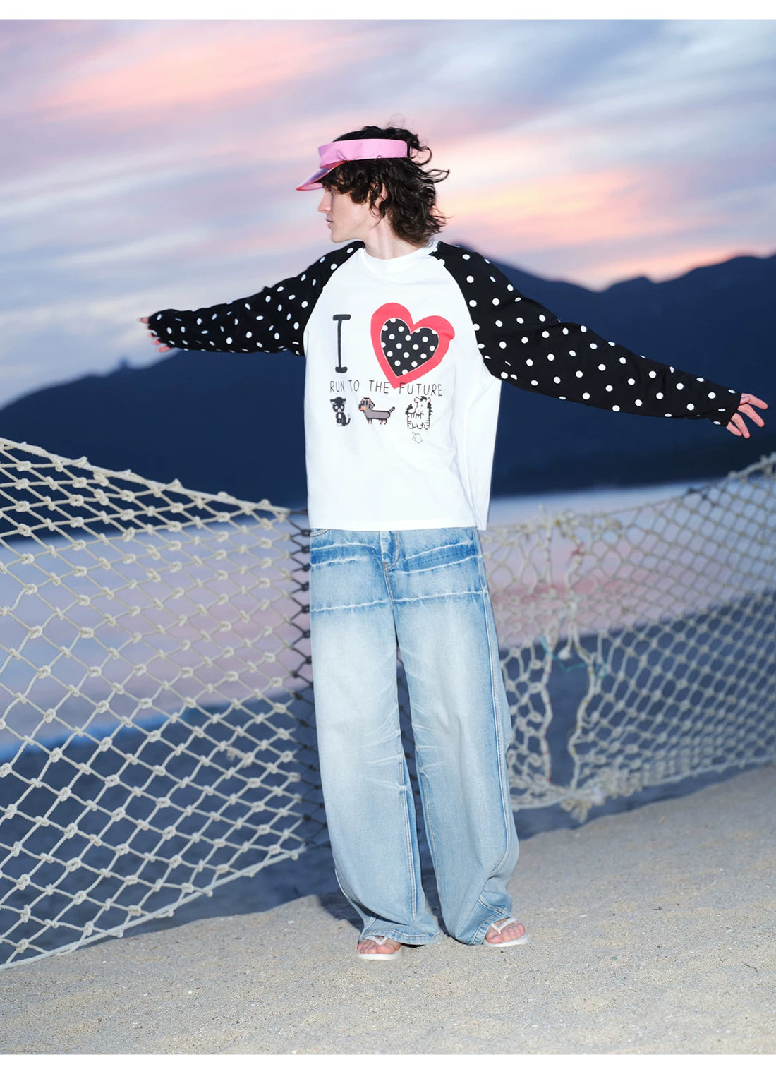 Vintage Heart Contrast Long-Sleeve T-Shirt