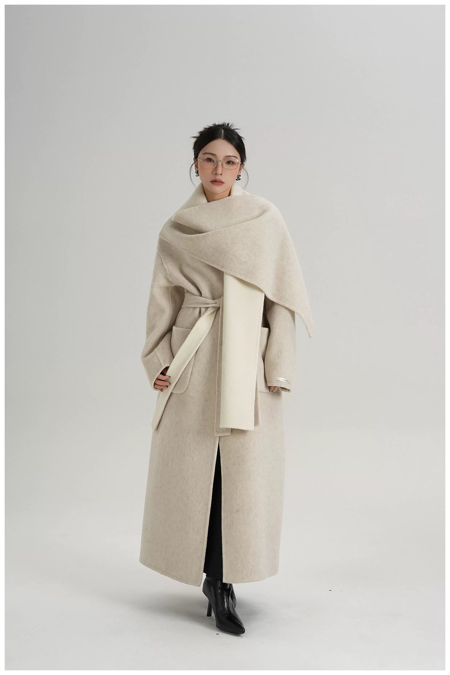 Two-Tone Double-Faced Wool Long Coat