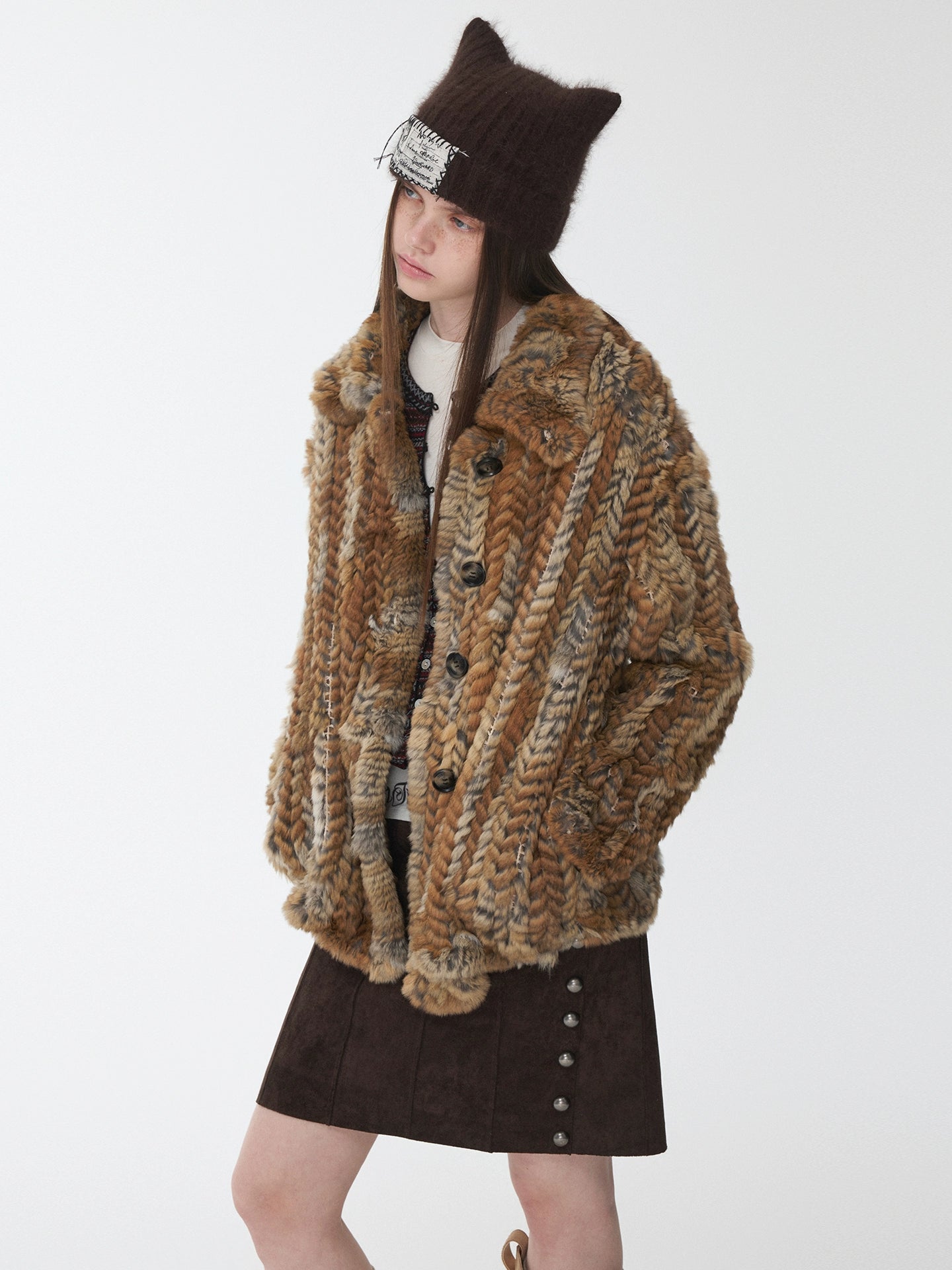 Melard Woven Rabbit Fur Shirt Jacket