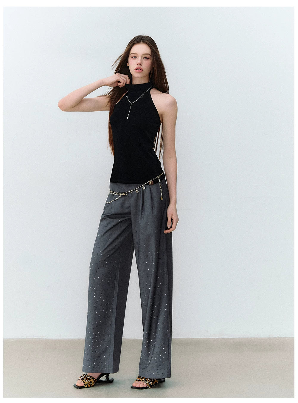 X-line Sleeveless Halter Neck Acetate Knit Top
