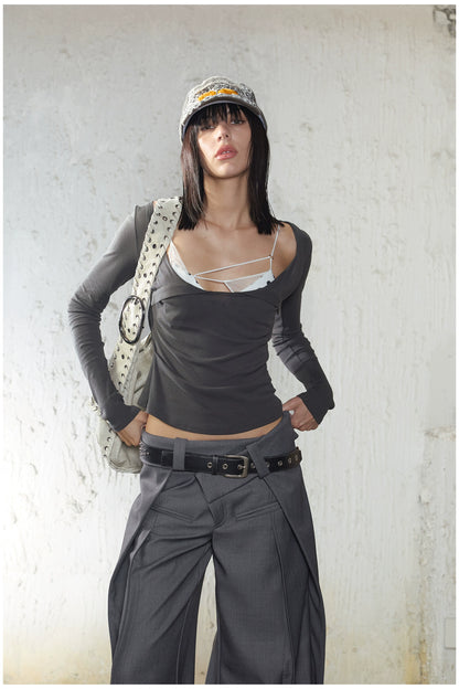 Scoop Neck Layered T-Shirt With Mesh Bra