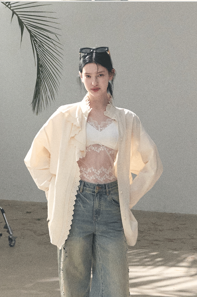 Washed Straight-Leg Wide Denim Pants