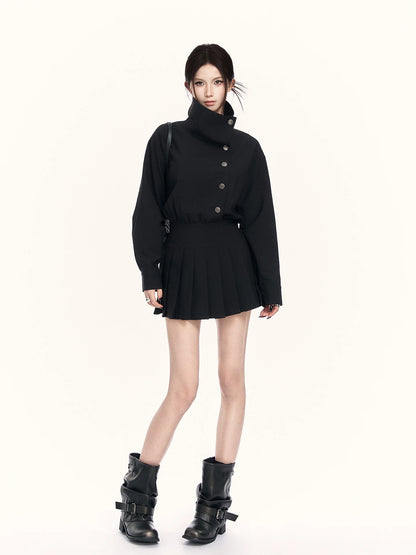 Trench-Inspired Pleated Waist Dress