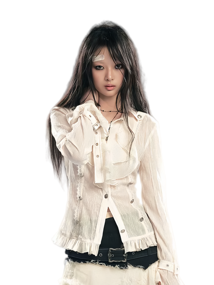 Cest Nous Gothic Ruffled Chiffon Shirt – Blouses