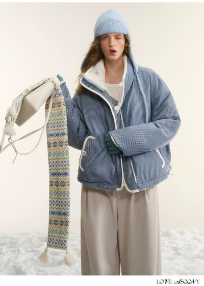 Reversible Checkered Short Down Jacket