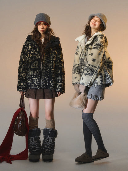 Jacquard Fleece Hooded Casual Jacket