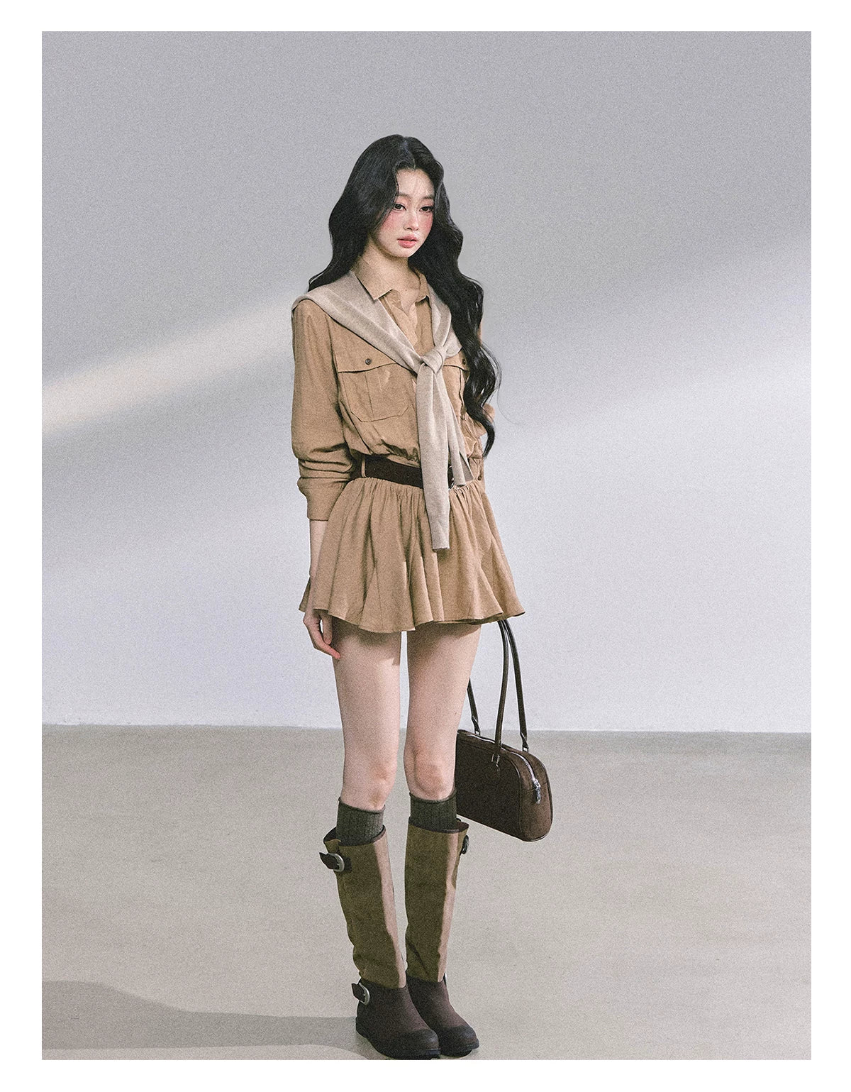 Elevated Hepburn-Style Utility Mini Dress