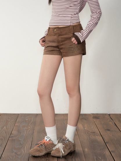 Suede Star Rivet Slim Shorts
