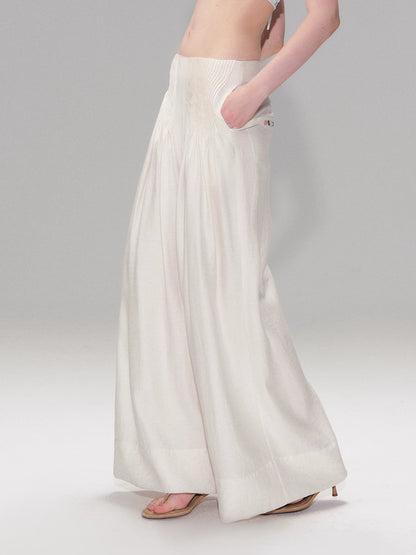 Vintage Pleated Linen-Blend Wide-Leg Trousers