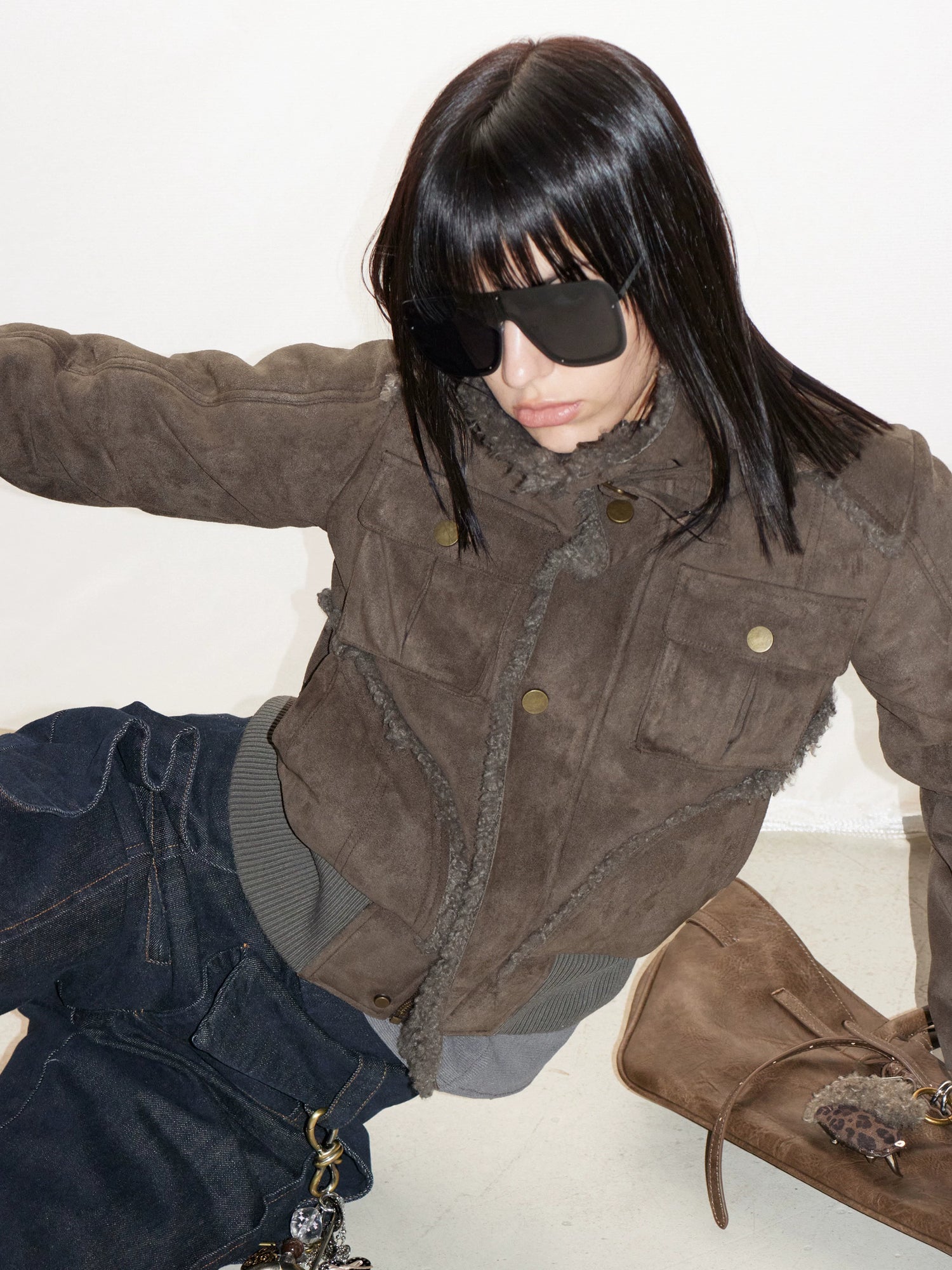 Faux Shearling Ribbed Short Jacket