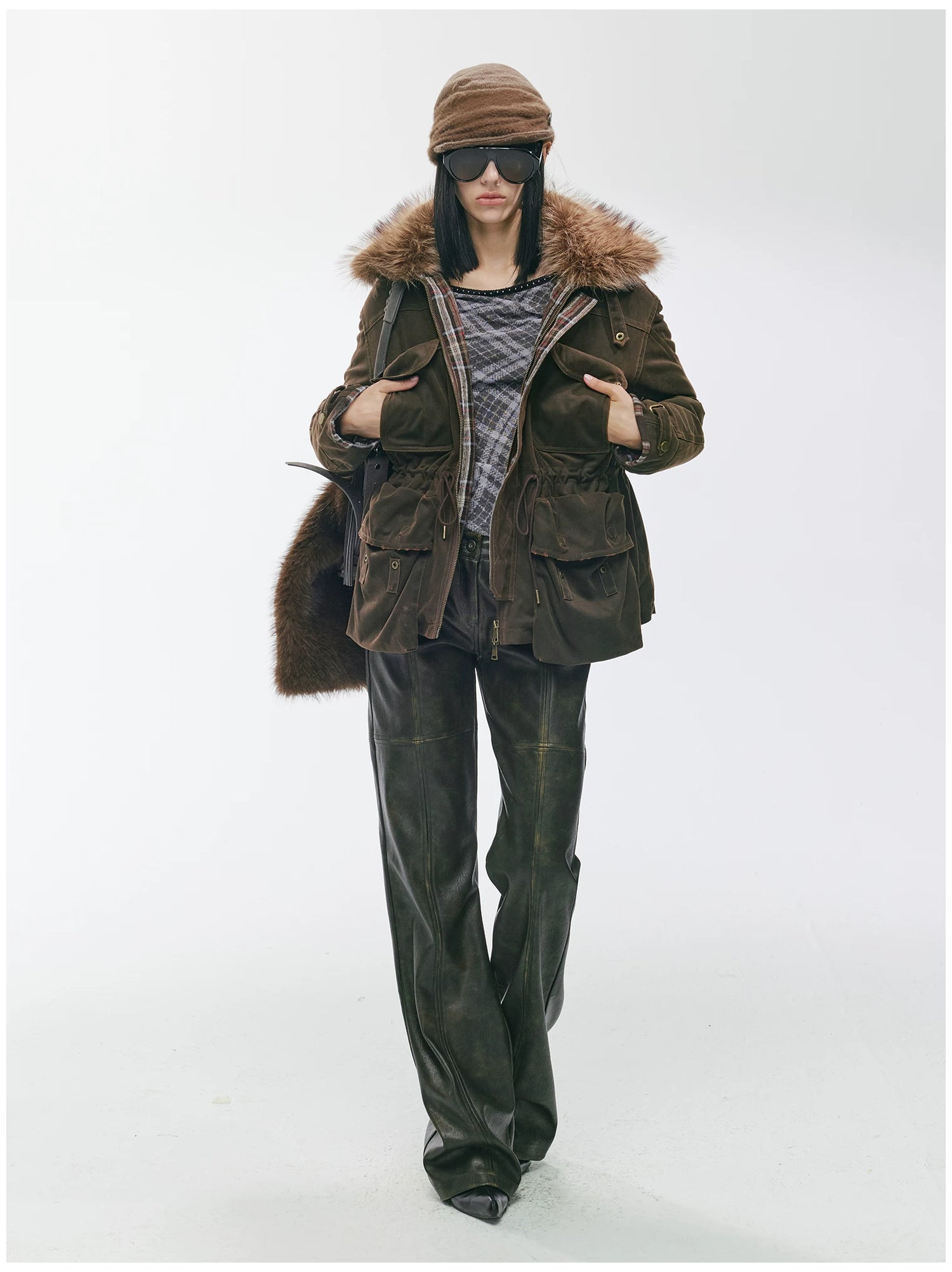 Detachable Fur Collar Utility Down Jacket