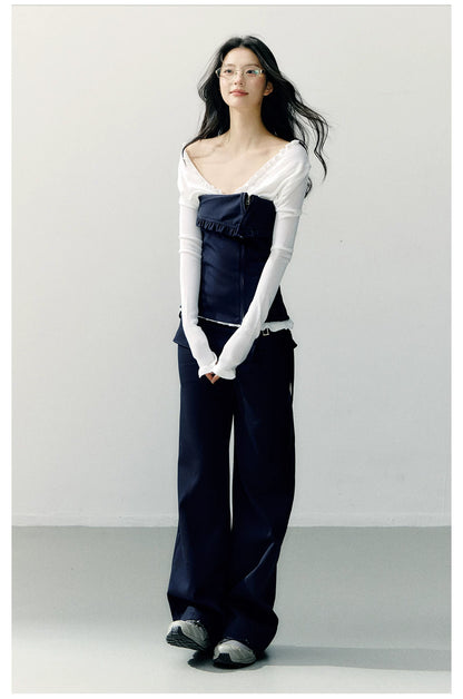 Detachable Off-Shoulder Panelled Slim-Fit T-Shirt