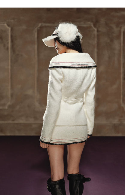 Oversized-Collar Jacket &amp; A-Line Mini Skirt Set