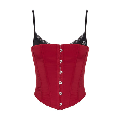 Crimson Lace Panel Hook Corset Camisole Top