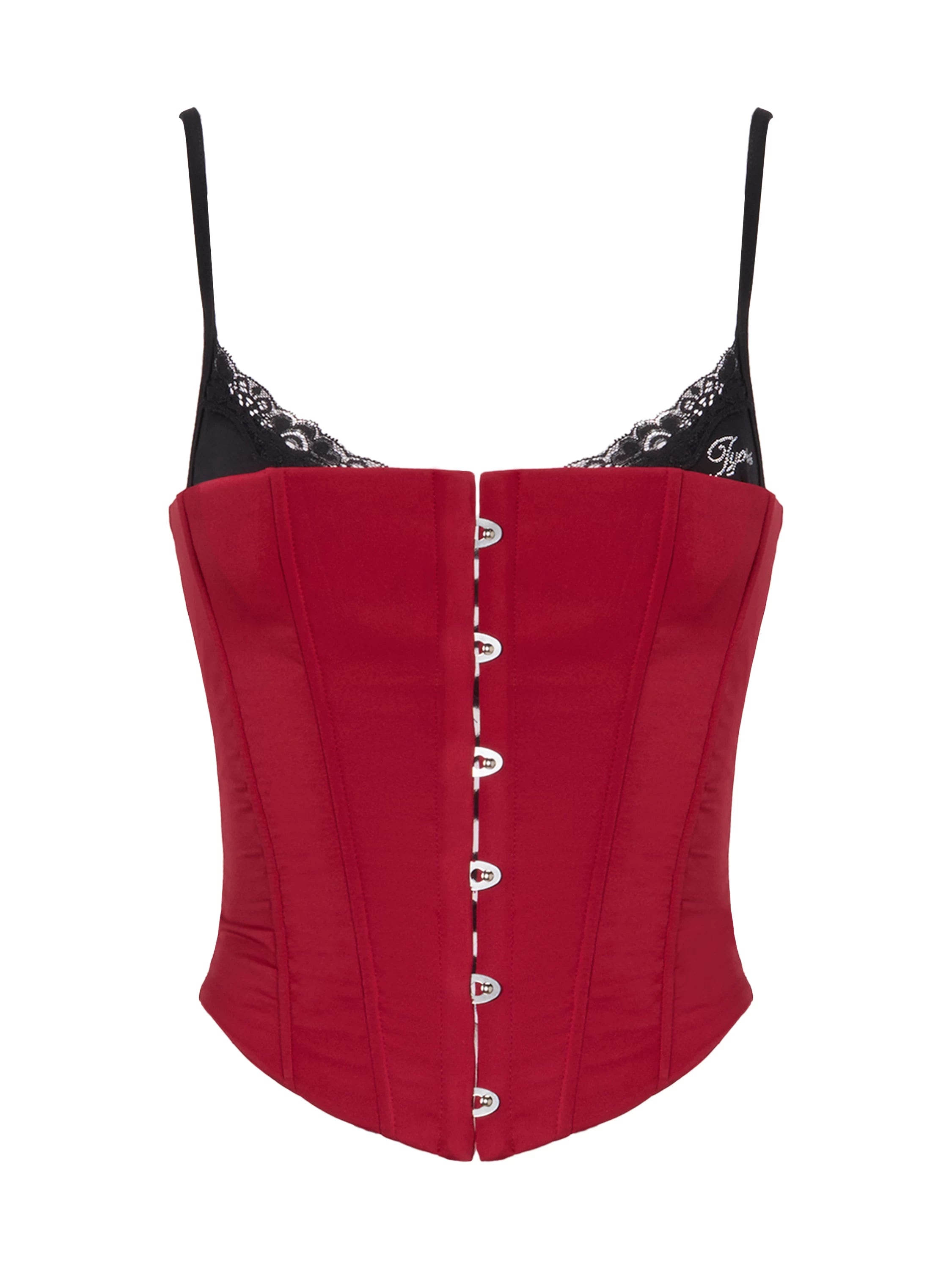 Crimson Lace Panel Hook Corset Camisole Top