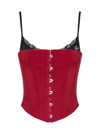 Crimson Lace Panel Hook Corset Camisole Top