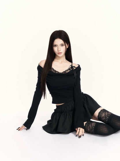 Embroidered Elastic-Waist A-Line Mini Skirt