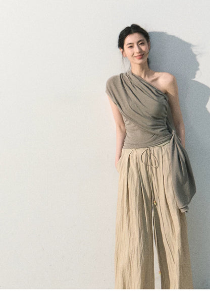 White Jade Asymmetric Draped T-Shirt