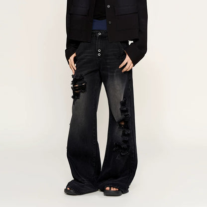 Black-Whisker Straight-Leg Denim Jeans
