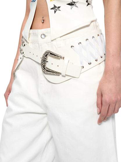 Asymmetric Logo-Embellished Chain &amp; Ribbon Belt