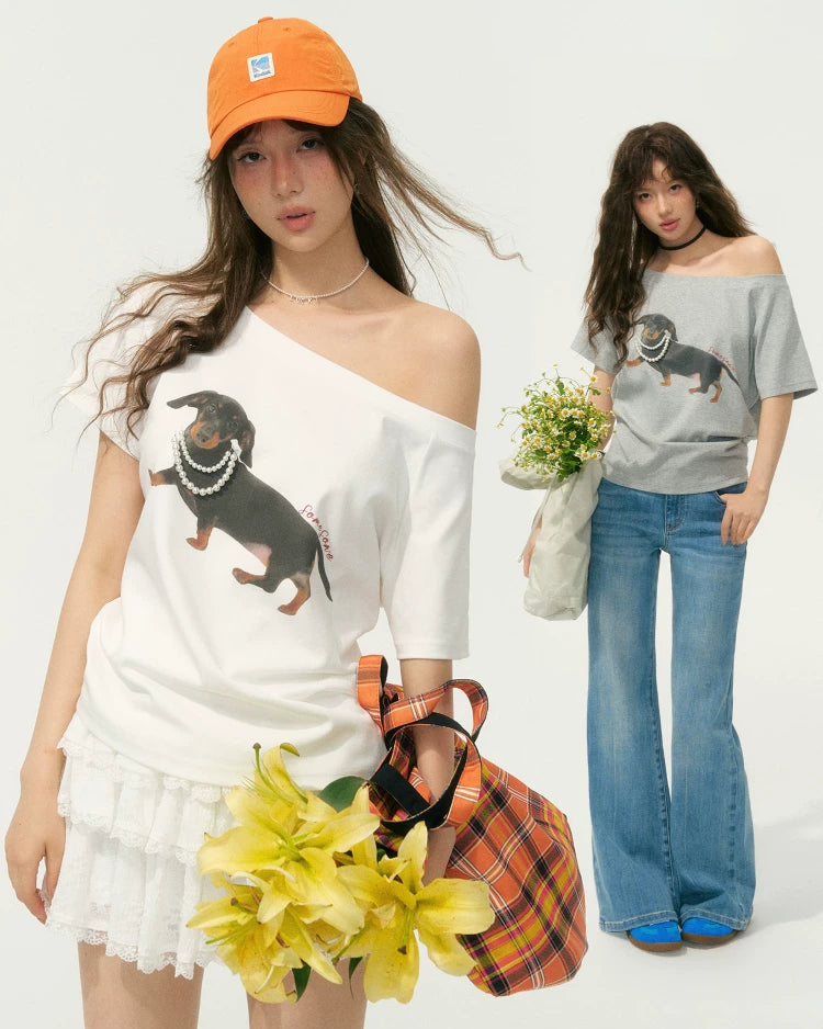 SOMESOWE Pearl Dachshund Off-Shoulder T-Shirt – view 17