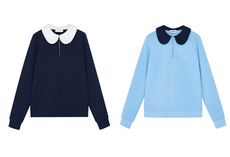 Detachable Collar Cotton-Blend Oversized Sweatshirt
