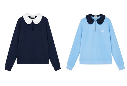 Detachable Collar Cotton-Blend Oversized Sweatshirt
