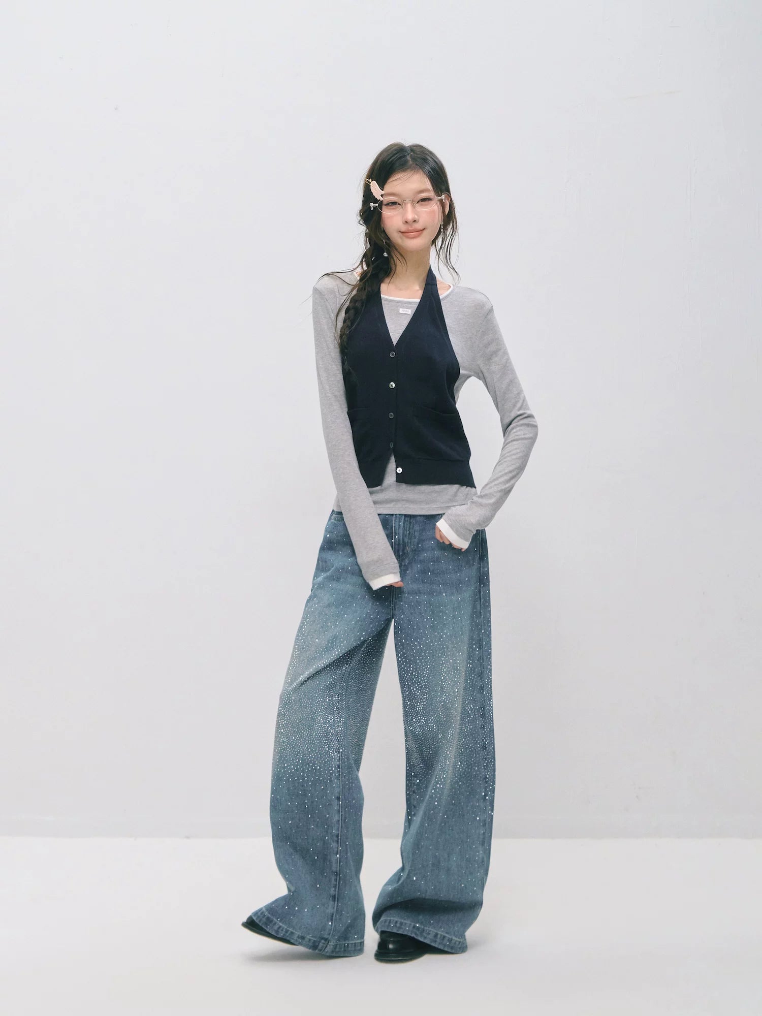 Vintage Straight-Leg Sparkle Denim Jeans