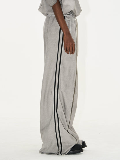 Washed Badge Cotton Pleated Track Pants