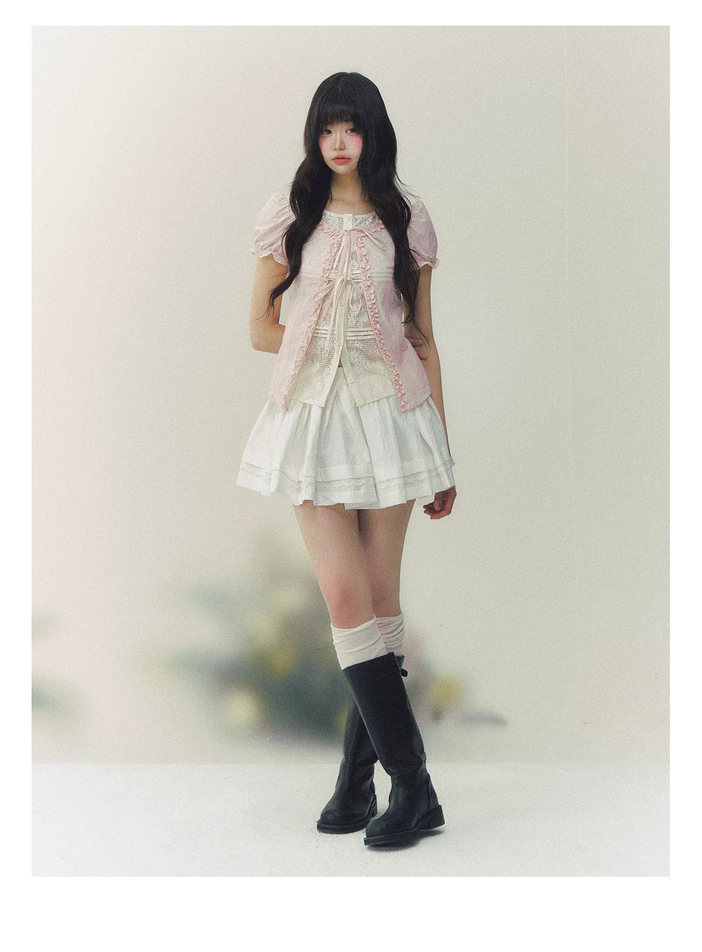 Blush Lace Tie-Front Blouse
