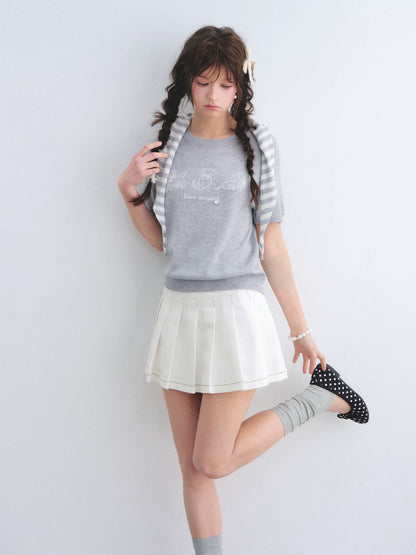 Wool-Blend Jacquard Knit Tee &amp; Striped Shoulder Set