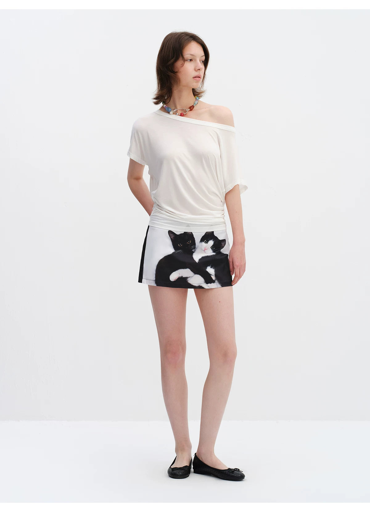 Cat Print A-Line Mini Skirt