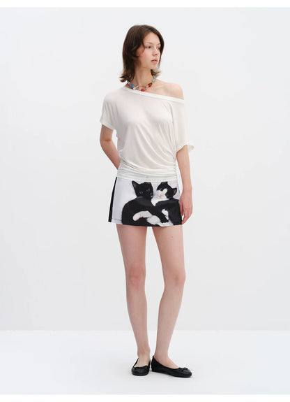 Cat Print A-Line Mini Skirt